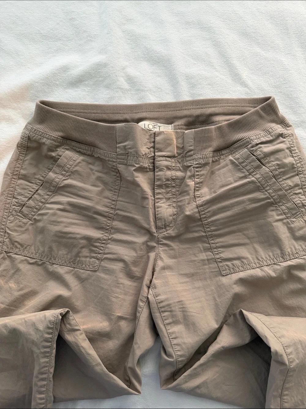 LOFT Neutral Taupe Pull-On Utility Pants. Low Rise - Picture 1 of 4
